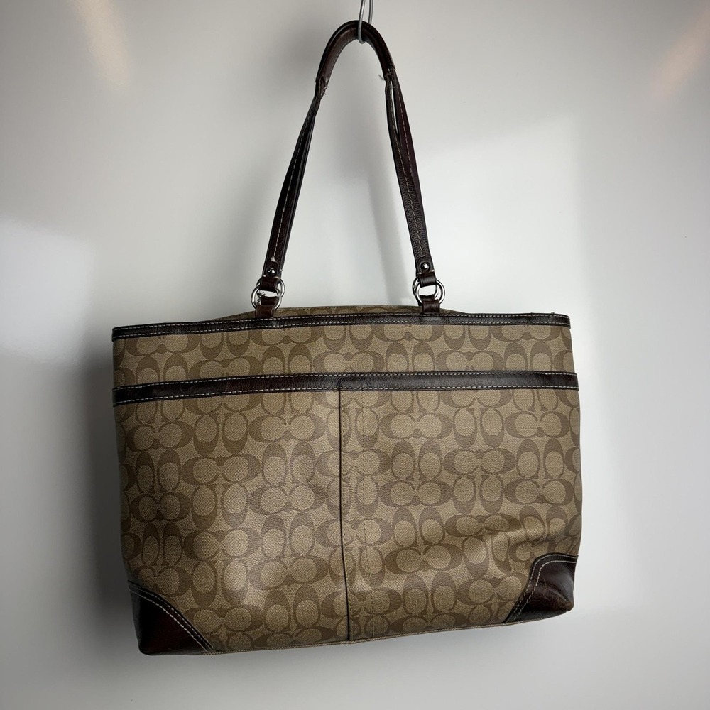 Coach Signature Stripe Diaper Bag Tote Brown Canvas Large Changing Pad - Picture 10 of 13